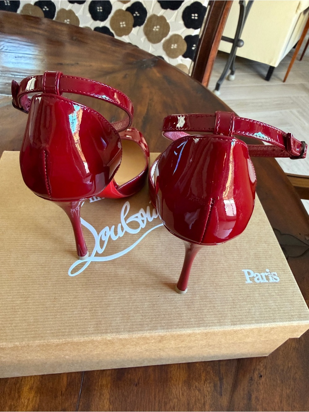 Christian Louboutin Candy Cherry Red Patent Leather Ankle-Strap Pumps - Picture 6 of 14